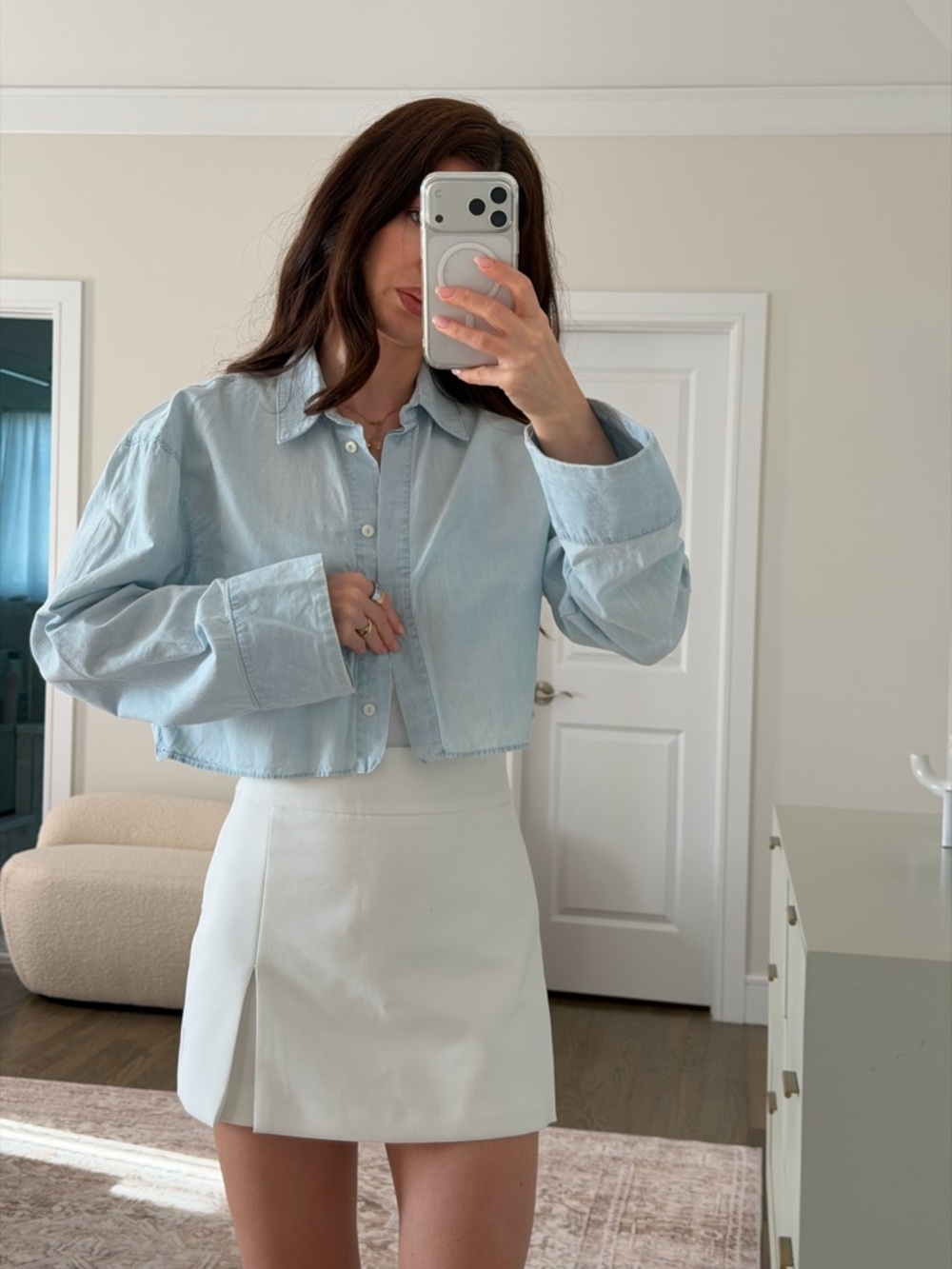 Zara Pale Blue Denim Cropped Shirt